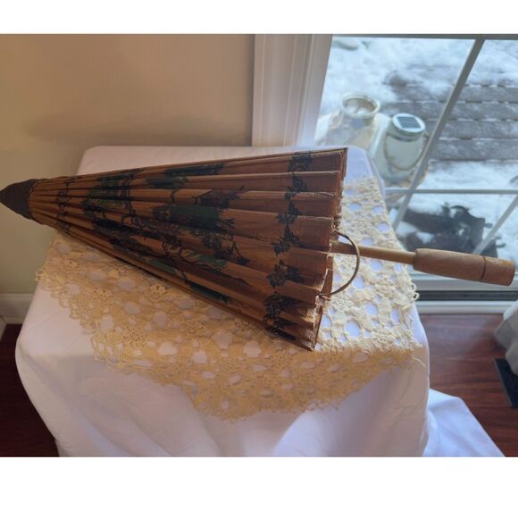Stunning 1940's vintage Bamboo Japanese paper Umbrella NO breaks must see - Picture 4 of 8